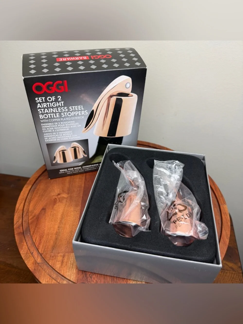 OGGI Copper-Plated Wine Bottle Stoppers